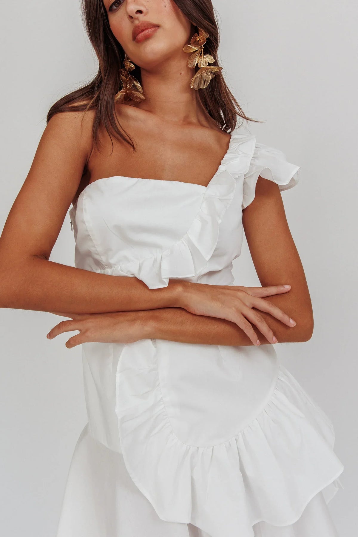 Koko One-Shoulder Ruffle Mini Dress White