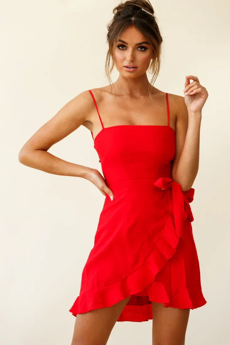 Pepita Cami Strap Wrap Dress Red