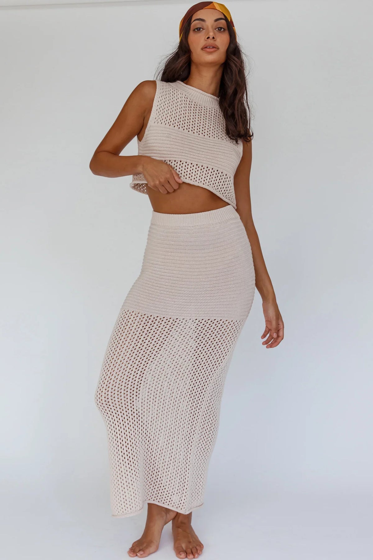 Bayside Sleeveless Crochet Top Oat