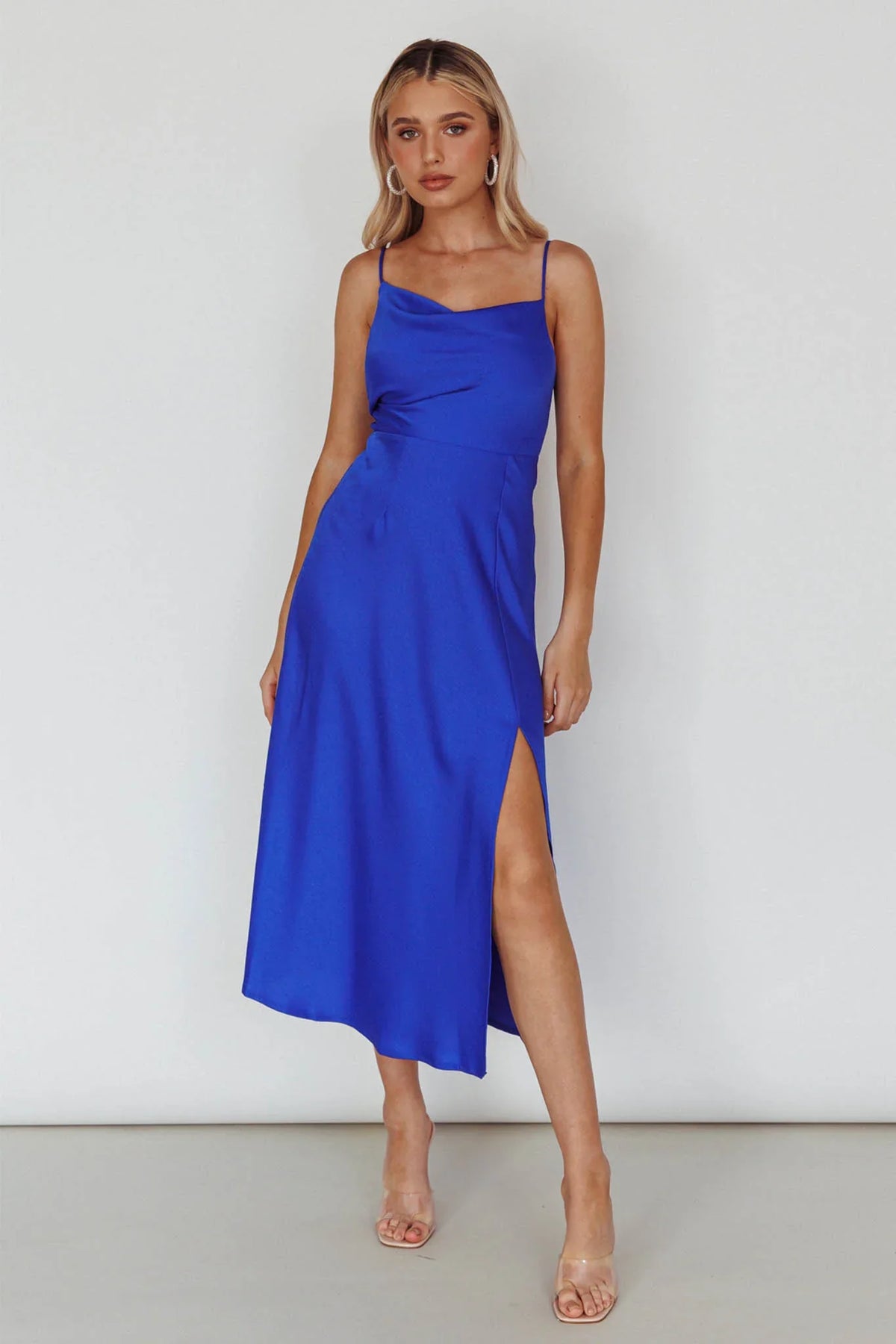 Suki Front Split Midi Dress Royal Blue