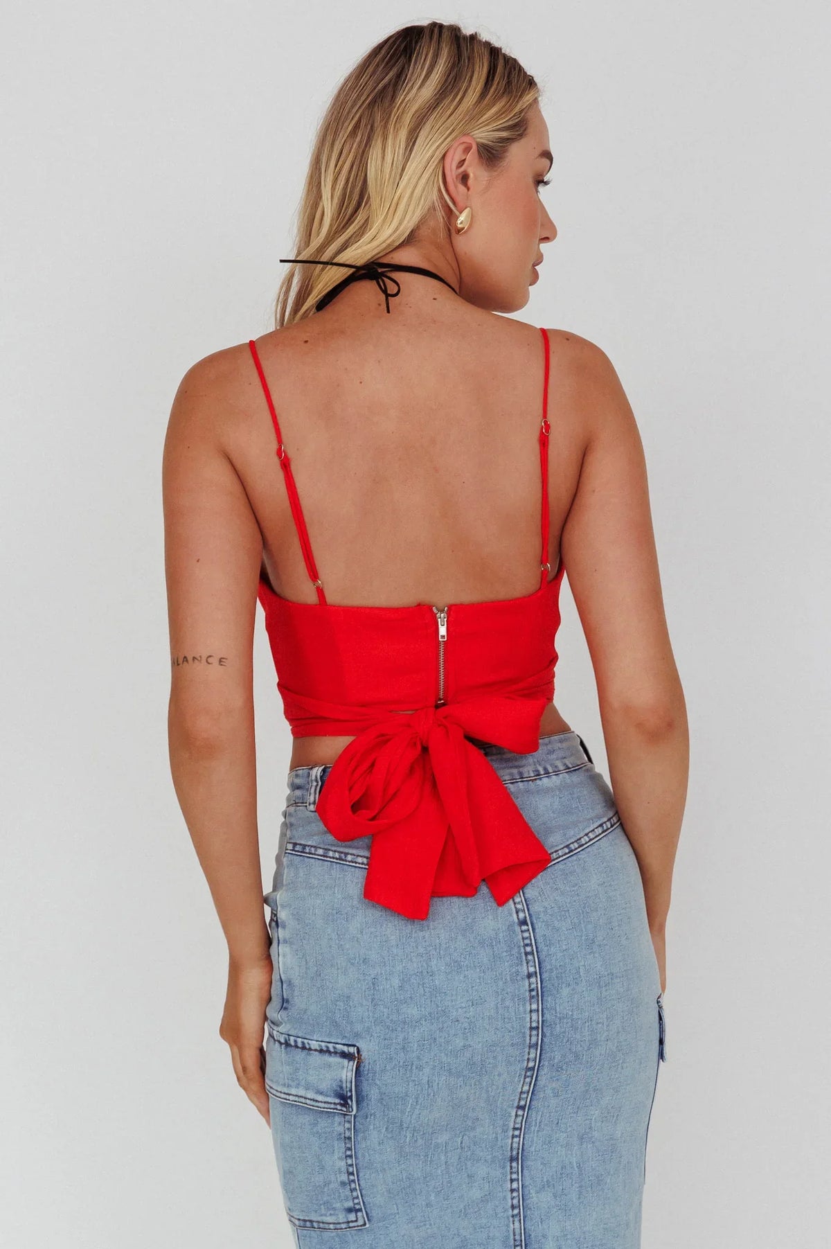 Linka Cami Strap Crop Top Red