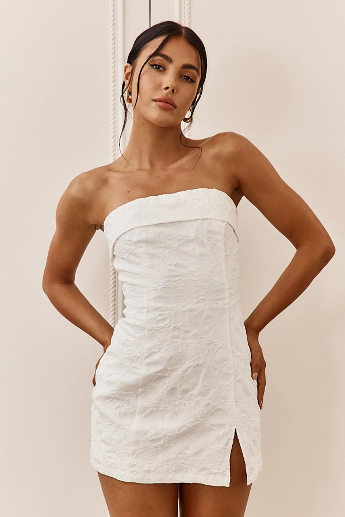 Kamila Strapless Embroidered Romper White