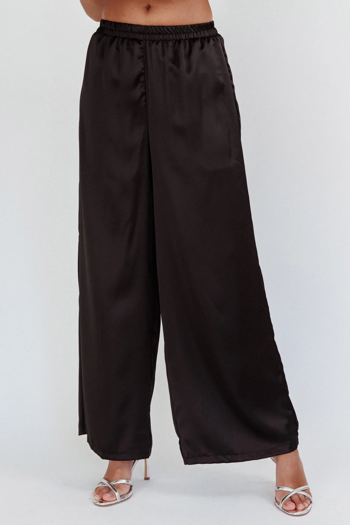 Panama Beach Wide Leg Satin Pants Black