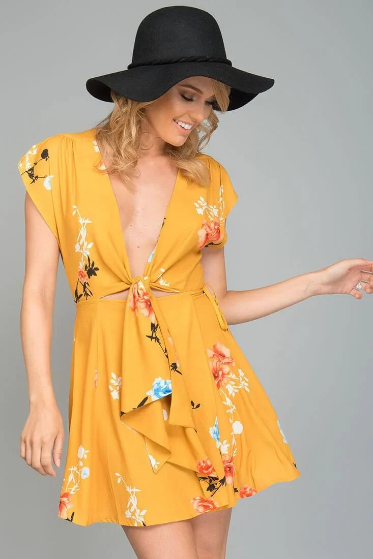 Lydia Casual Summer Dress Yellow Mustard