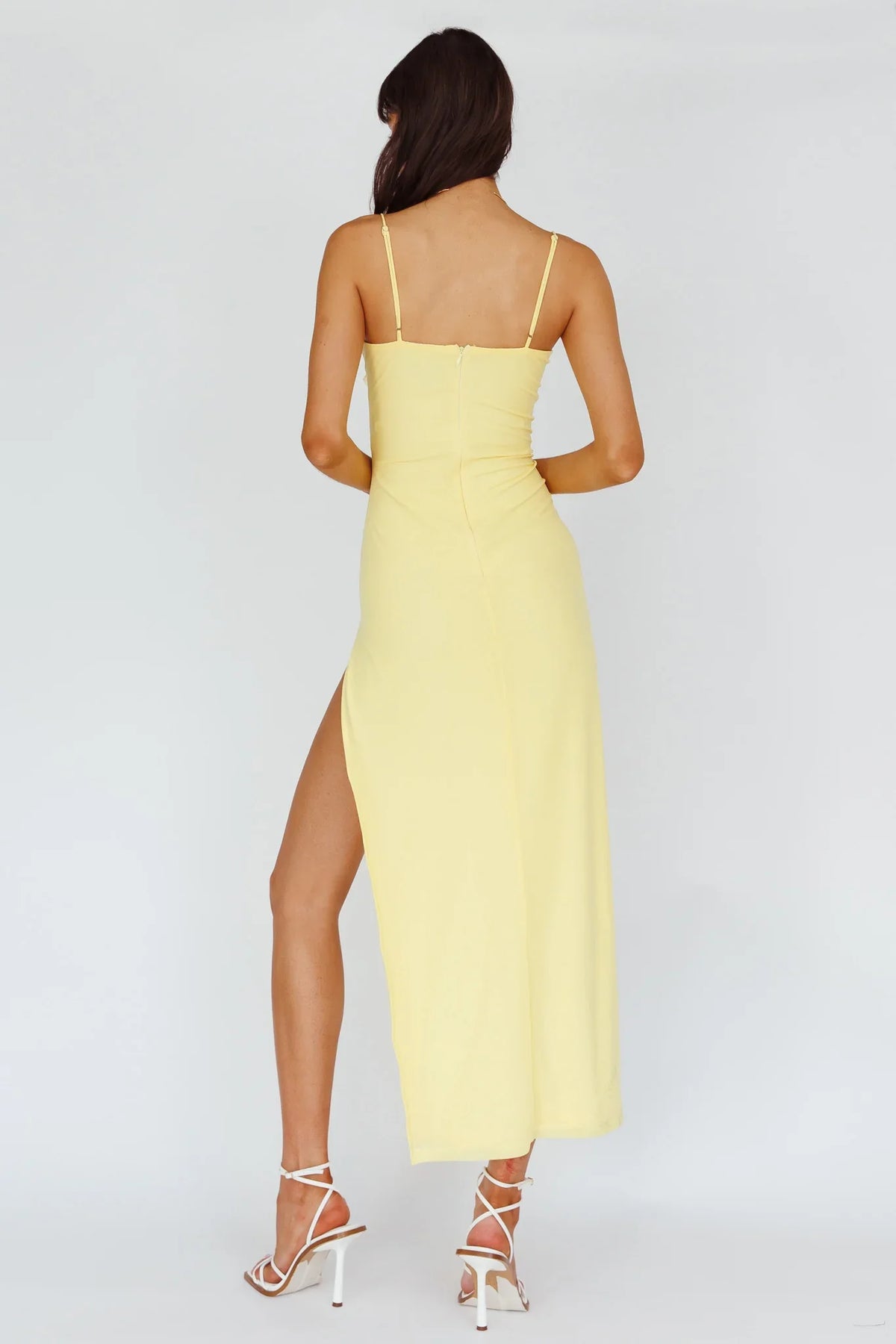 Catriona Split Ruffle Midi Dress Lemon