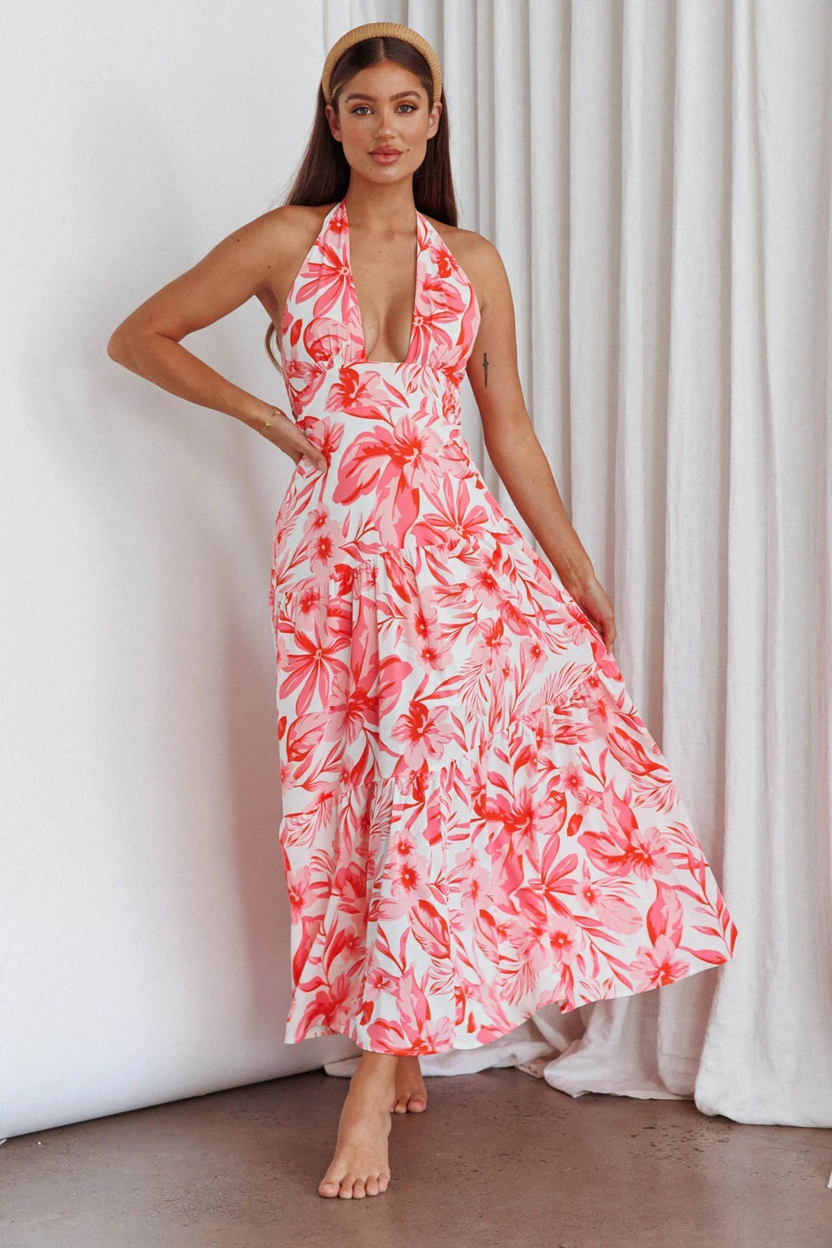 Bondi Keyhole Bust Maxi Dress Floral Pink