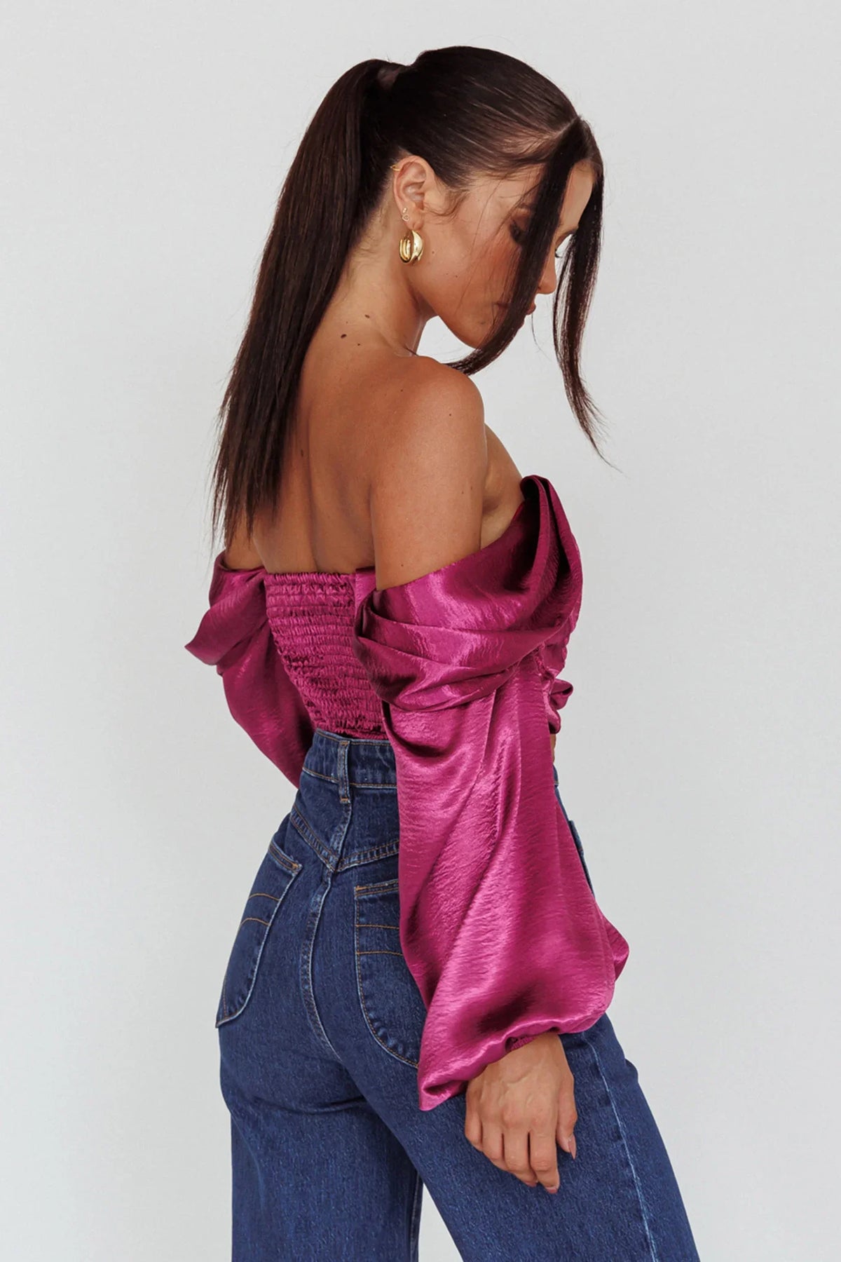 Elouise Off-Shoulder Long Sleeve Top Berry