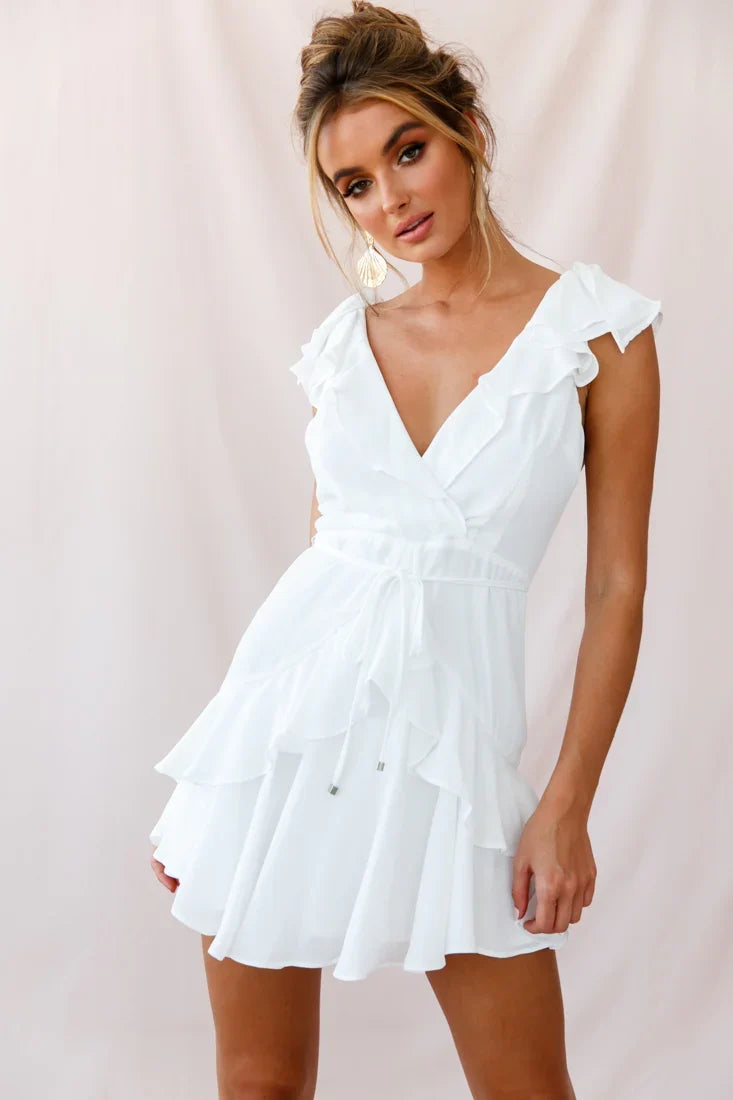 Jodi Ruffle Strap Tie-Back Dress White