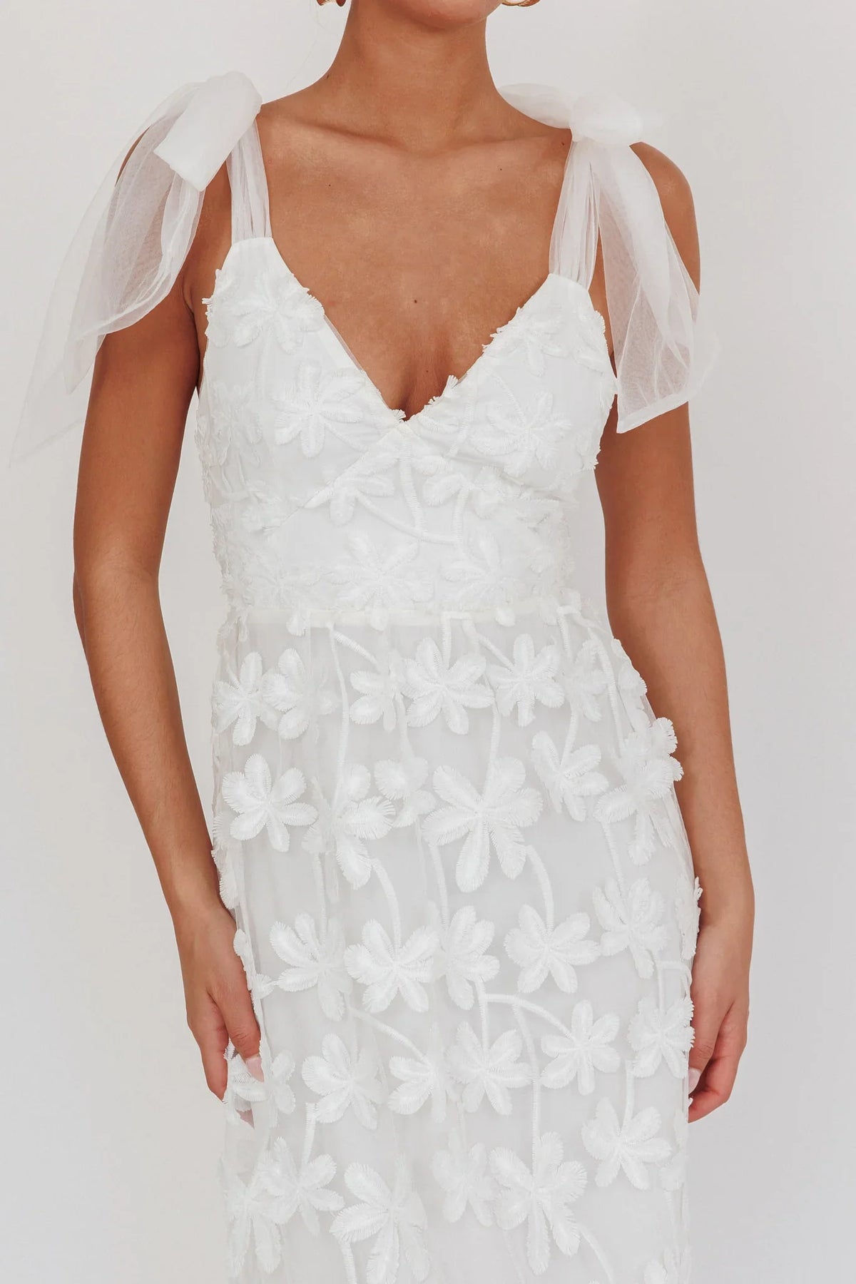 Mykonos Morning Tied Shoulder Tree Maxi Dress White