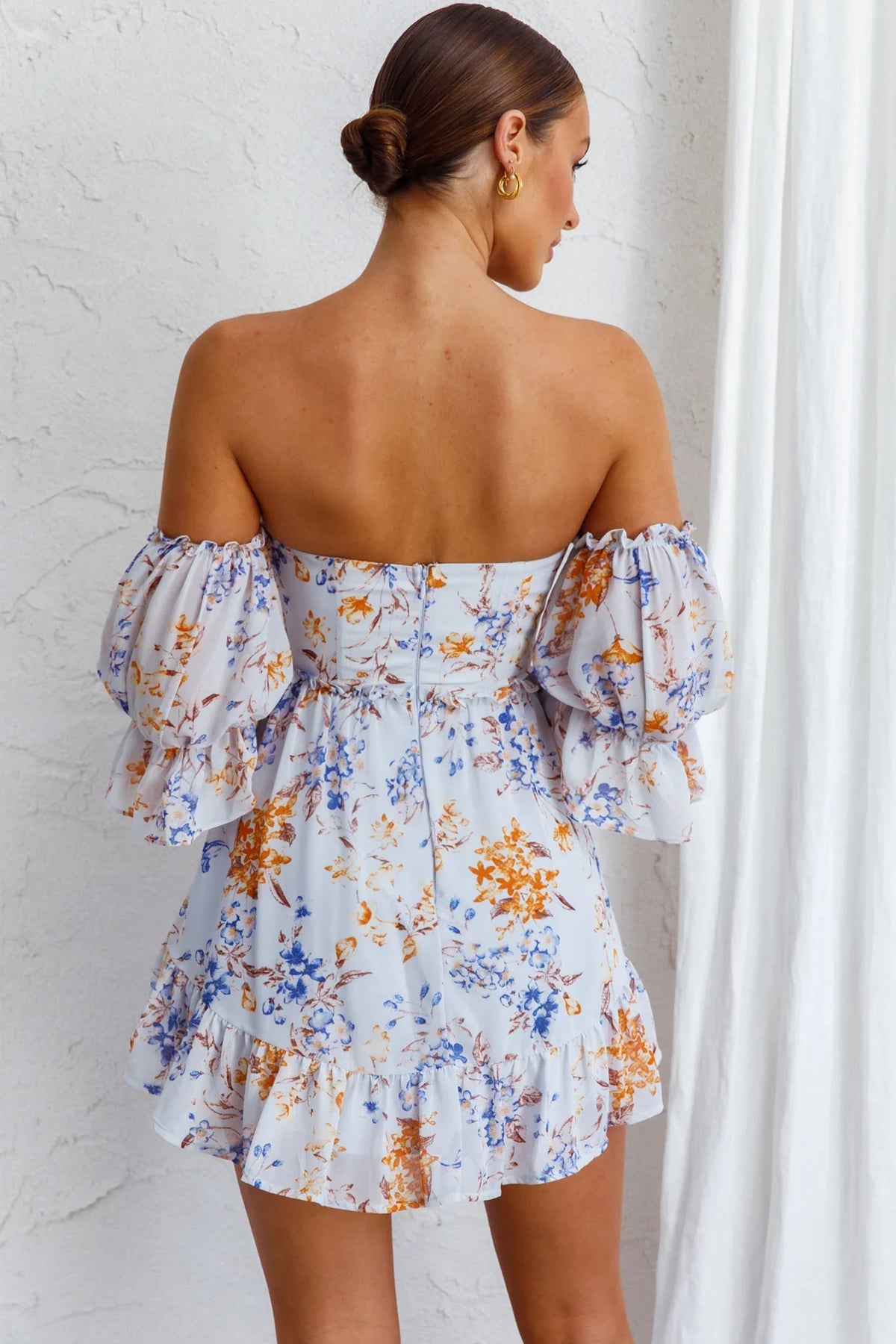 Ianthe Off-Shoulder Puff Sleeve Dress Floral Mint