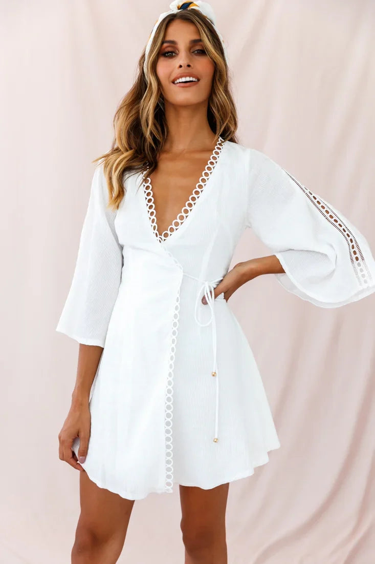 Jadee Bell Sleeve Wrap Dress White