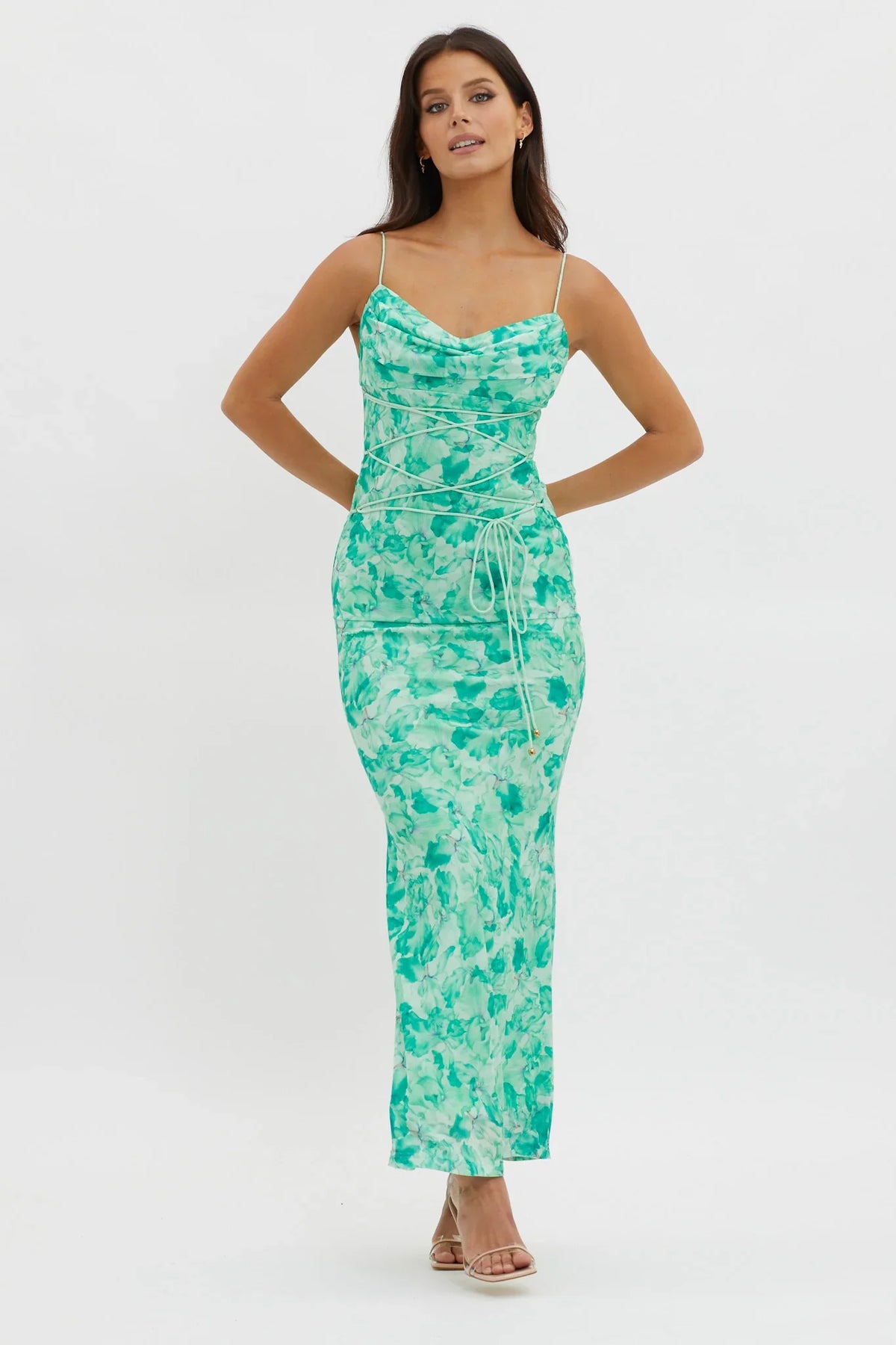 Teava Laced Waist Maxi Dress Orchid Green