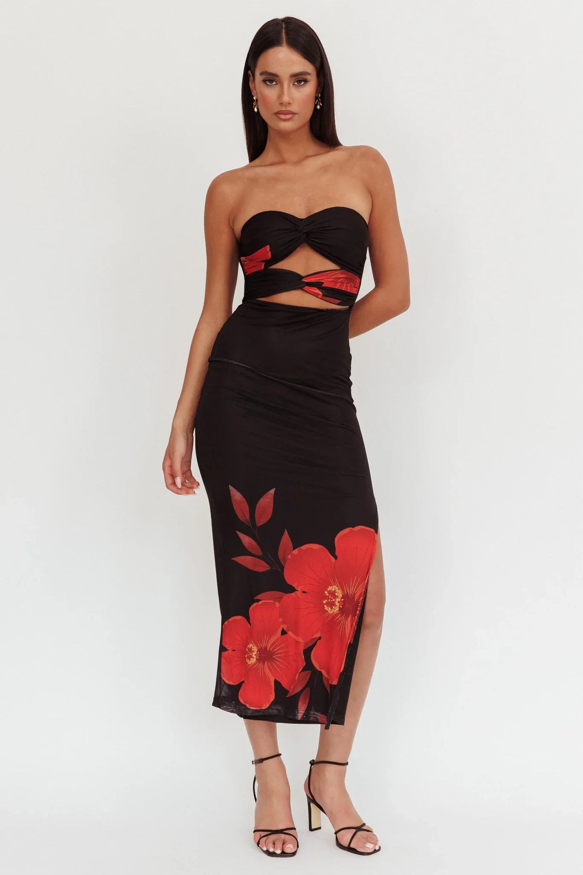 Silah Twist Bodice Maxi Dress Hibiscus Black