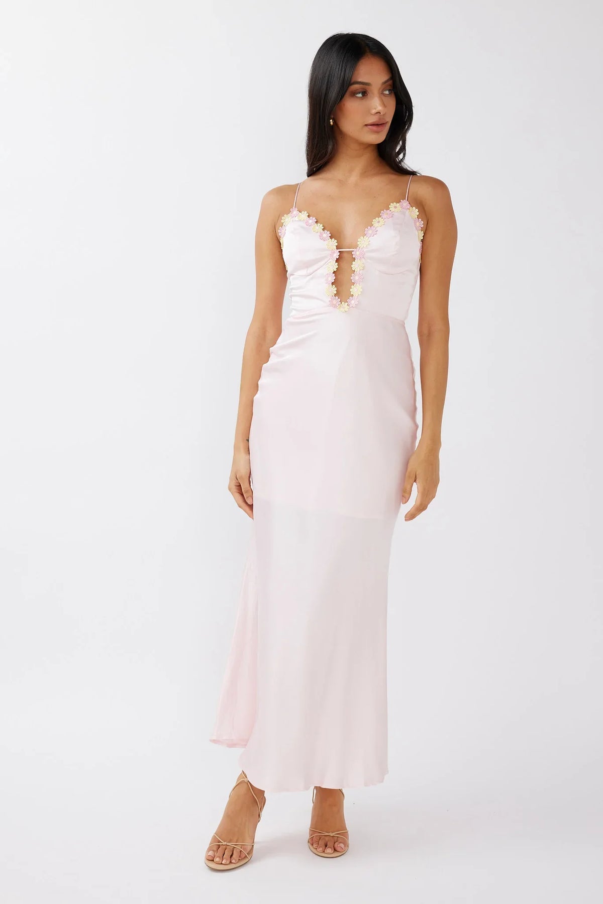 Honeysuckle Floral Neckline Midi Dress Pink
