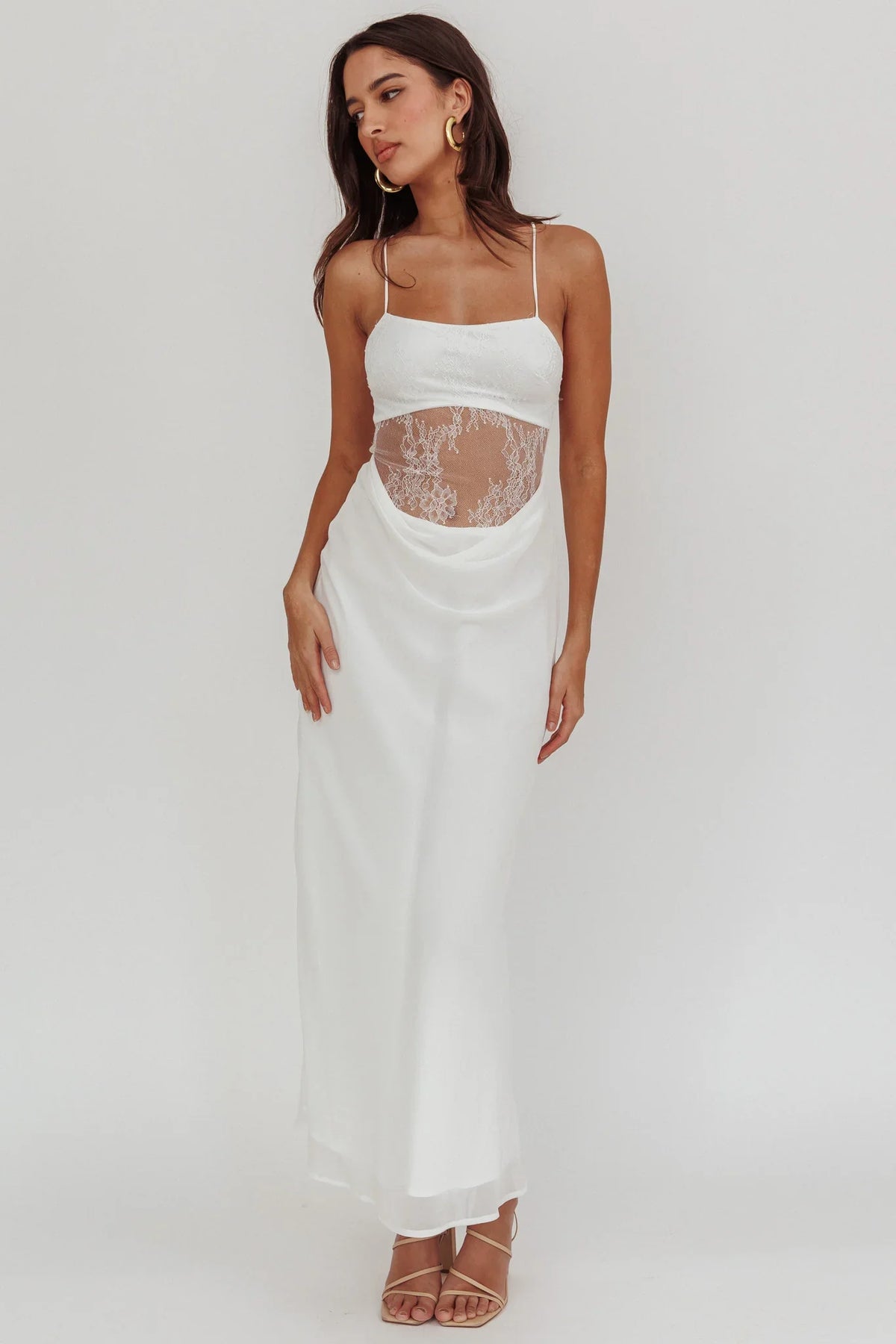 These Days Backless Lace Waist Maxi Dress White