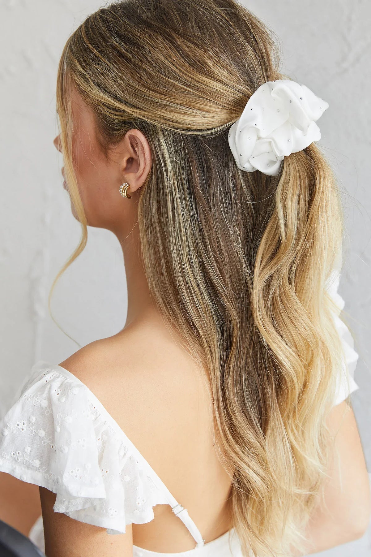 City Lights Embellished Scrunchie White