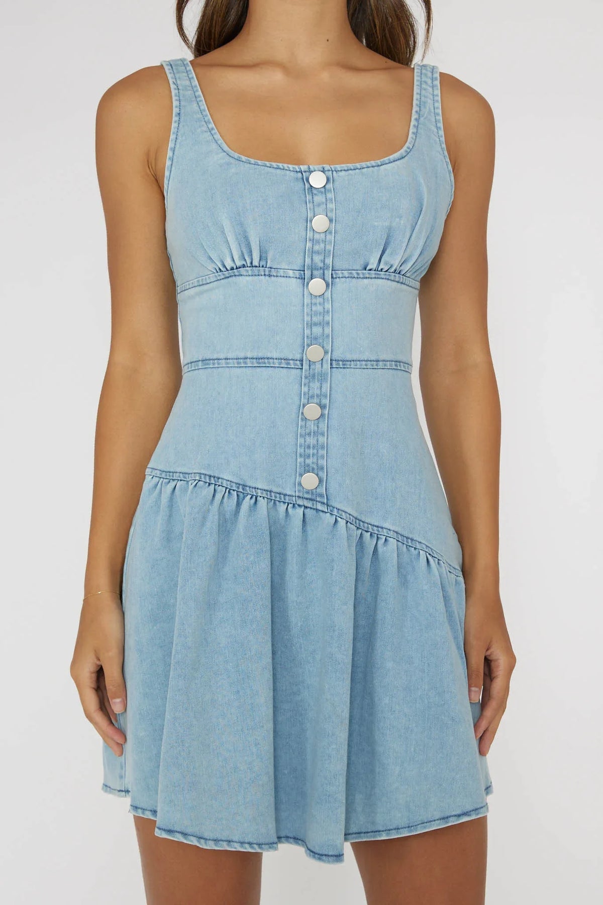 Pansy Flounce Hem Mini Dress Light Denim