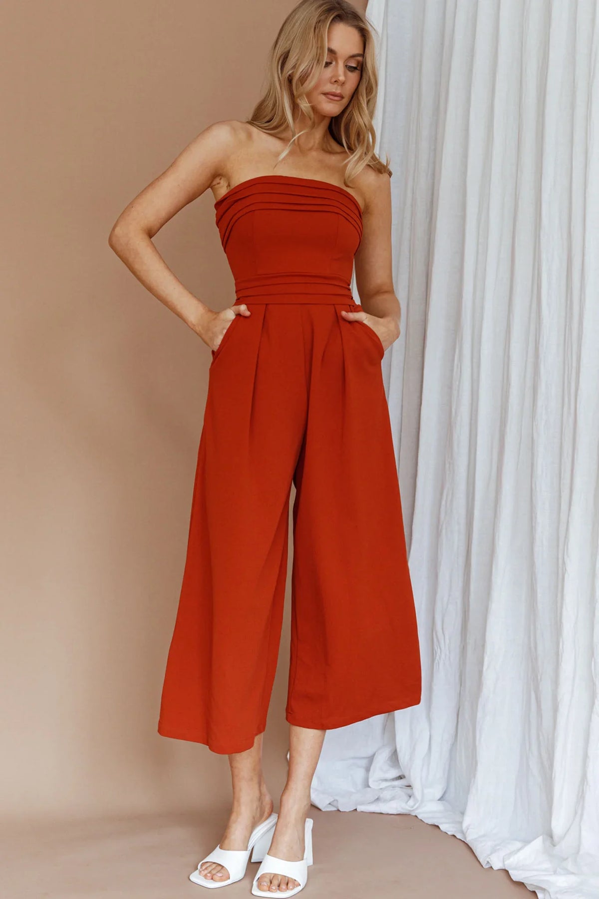 Chosen Strapless Wide Leg Jumpsuit Orange