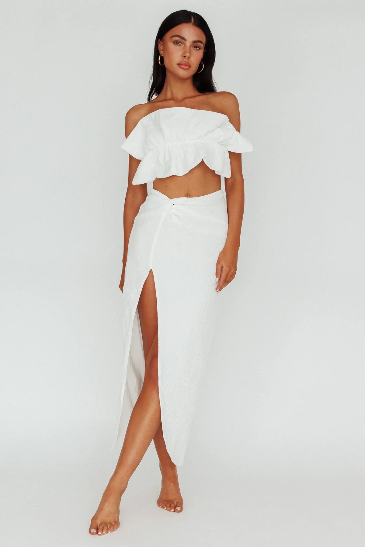 So Fine Ruffle Crop Top Off White
