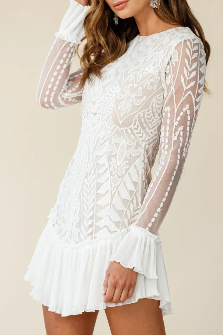 Dreamy Long Sleeve Mini Dress White