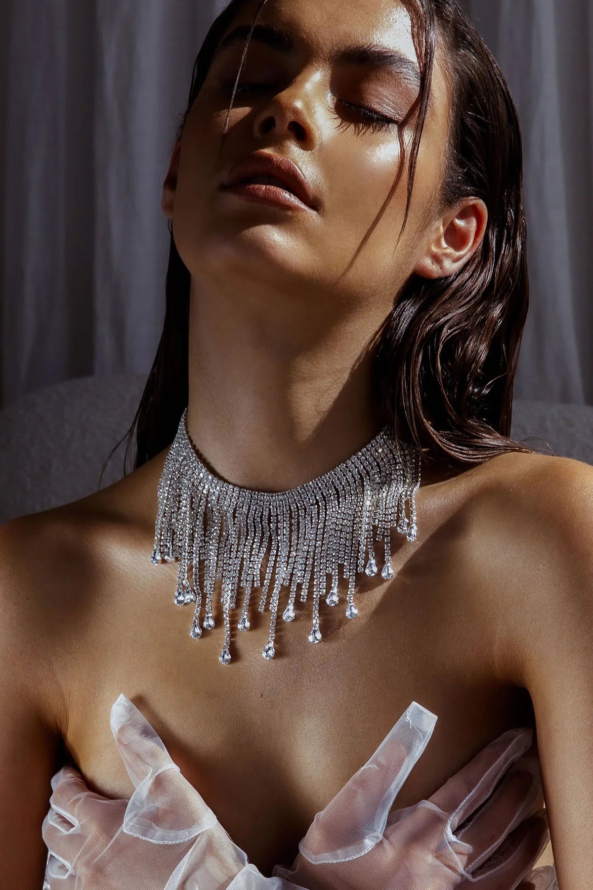 Isadora Cascade Crystal Necklace Silver