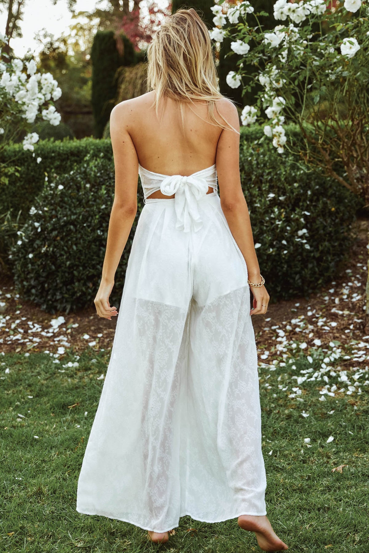 La Galerie Pintuck Pleat Bandeau Jumpsuit White