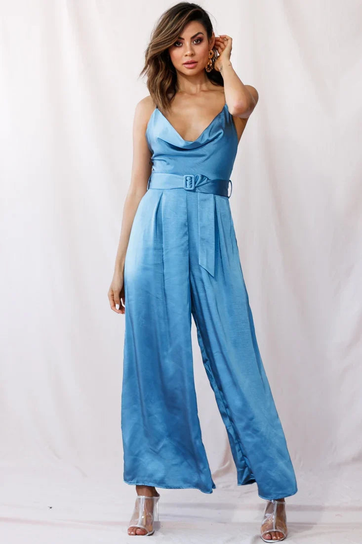 Mali Wide Leg Belted Jumpsuit Midnight Blue