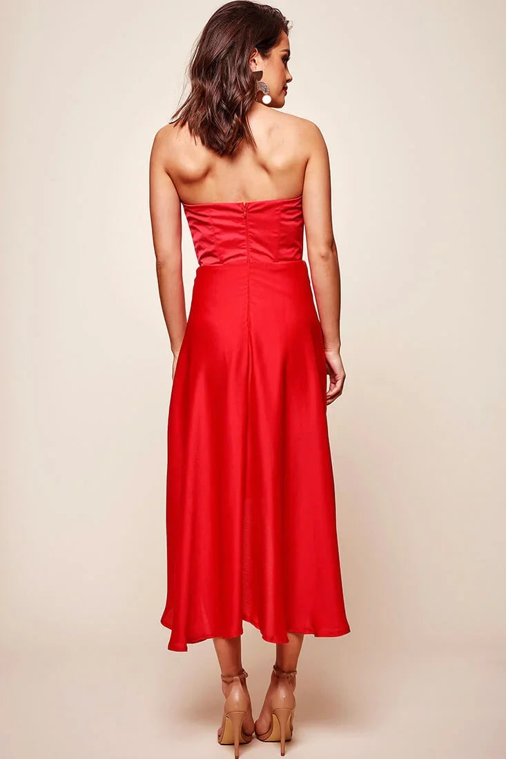 Mia Strapless A-Line Midi Dress Red