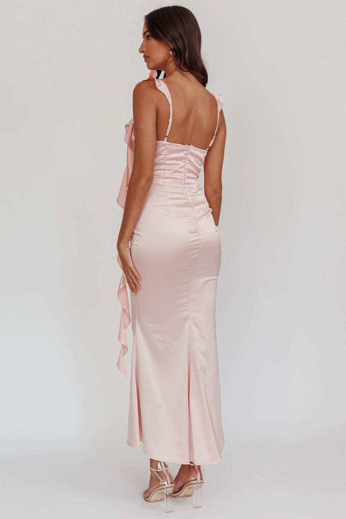 Blushing Ruffle Trim Midi Dress Baby Pink