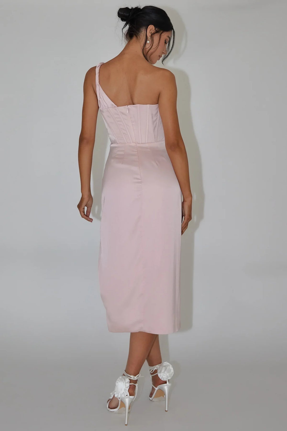 Ryhana One-Shoulder Split Midi Dress Dusty Rose