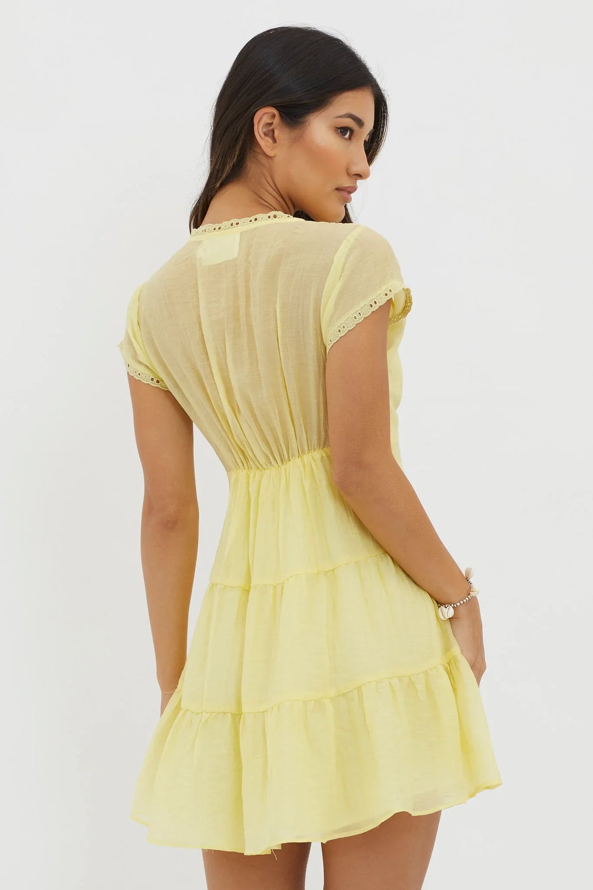 Azura Scalloped Lace Mini Dress Lemon