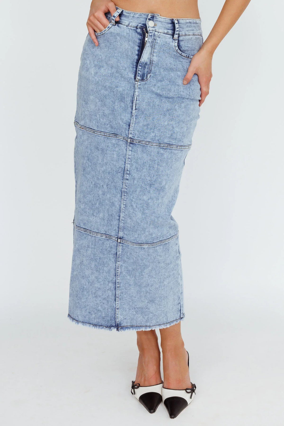 Thalia Pocket Midi Skirt Denim