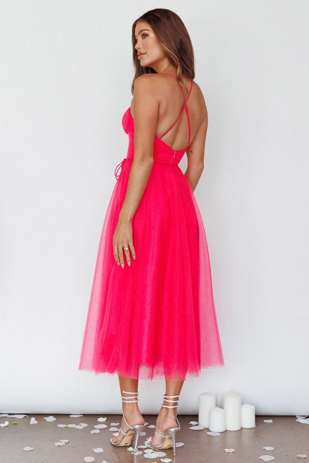 Smitten Sweetheart Neckline Chiffon Midi Dress Fuchsia