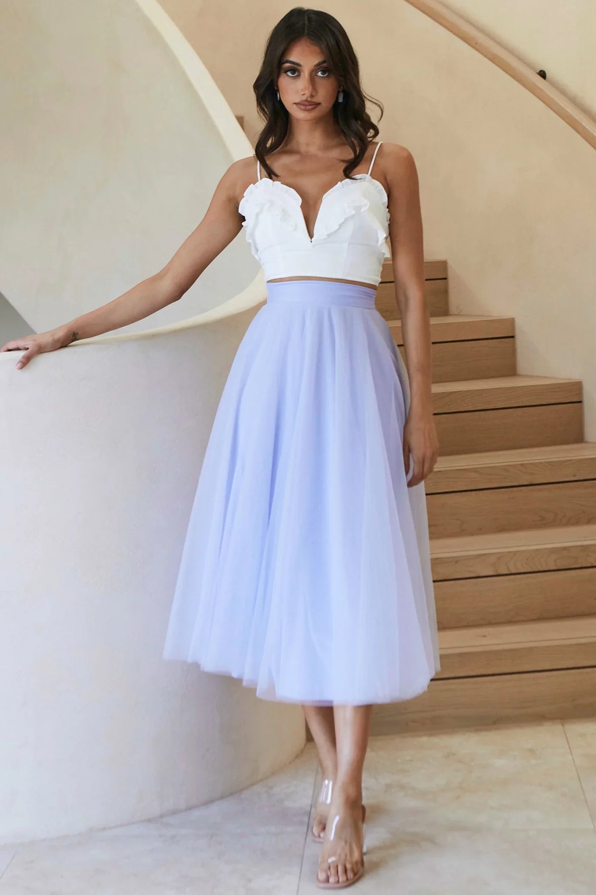 La Seine V-Neckline Frill Trim Crop Top White