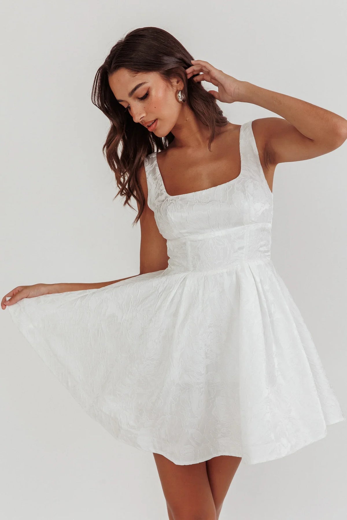 Belle Enchante Jacquard Mini Dress White