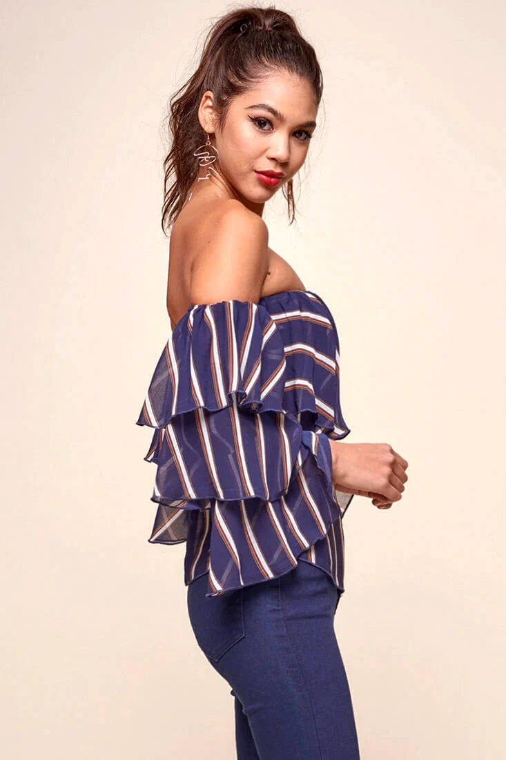 Goldwyn Tiered Striped Tube Top Navy