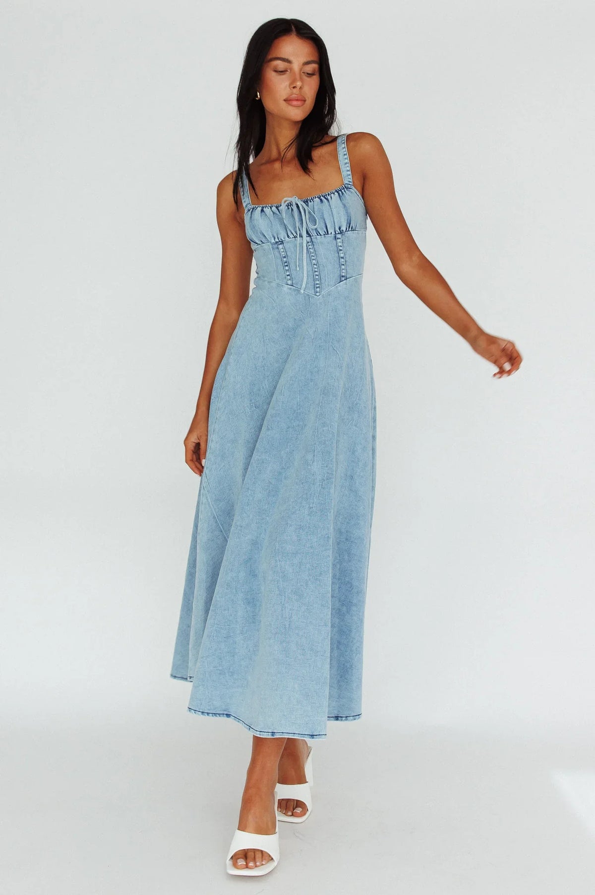 Sweet Pea Tied Bust Maxi Dress Denim Blue