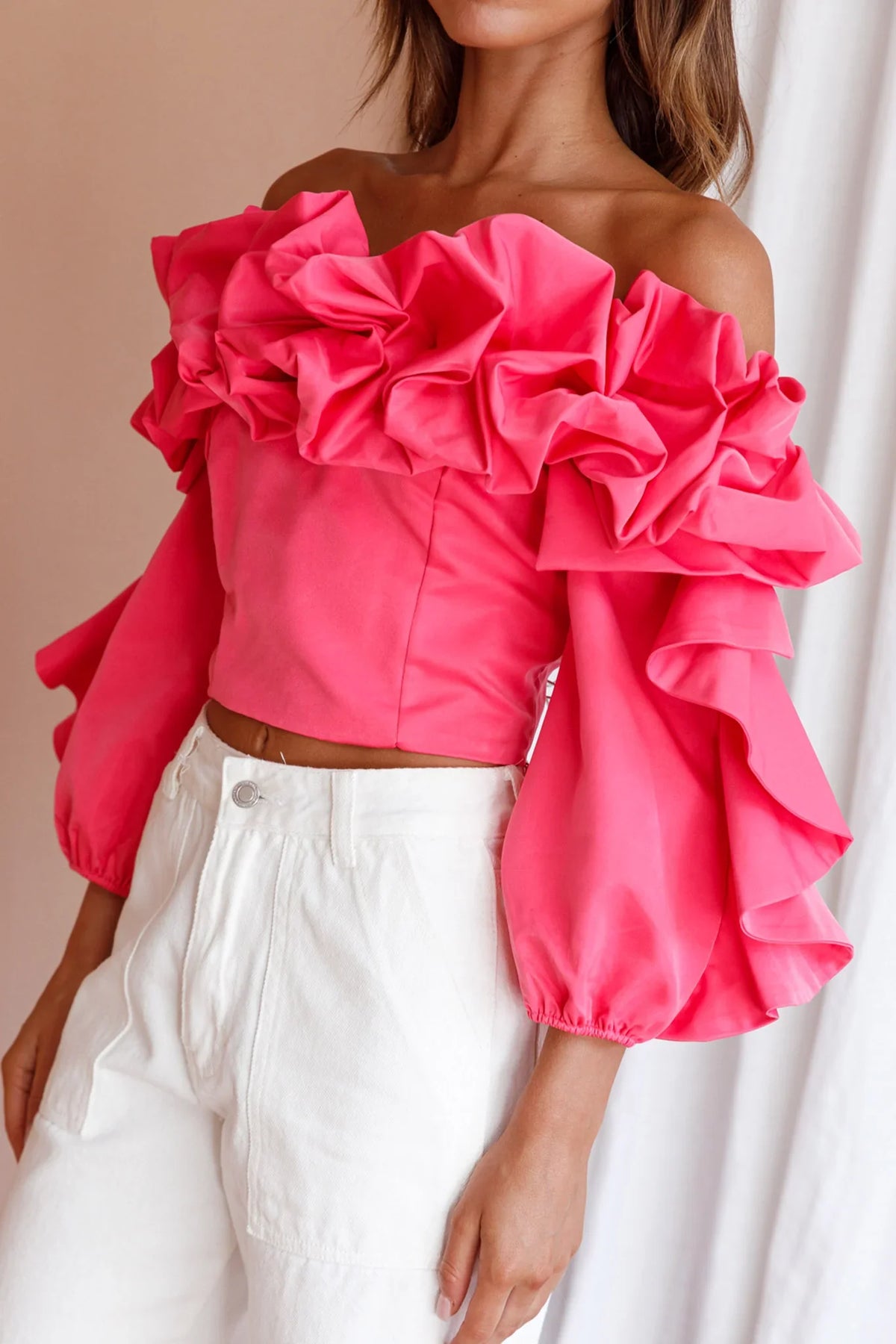 Midnight Mirage Puff Ruffle Crop Top Doll Pink