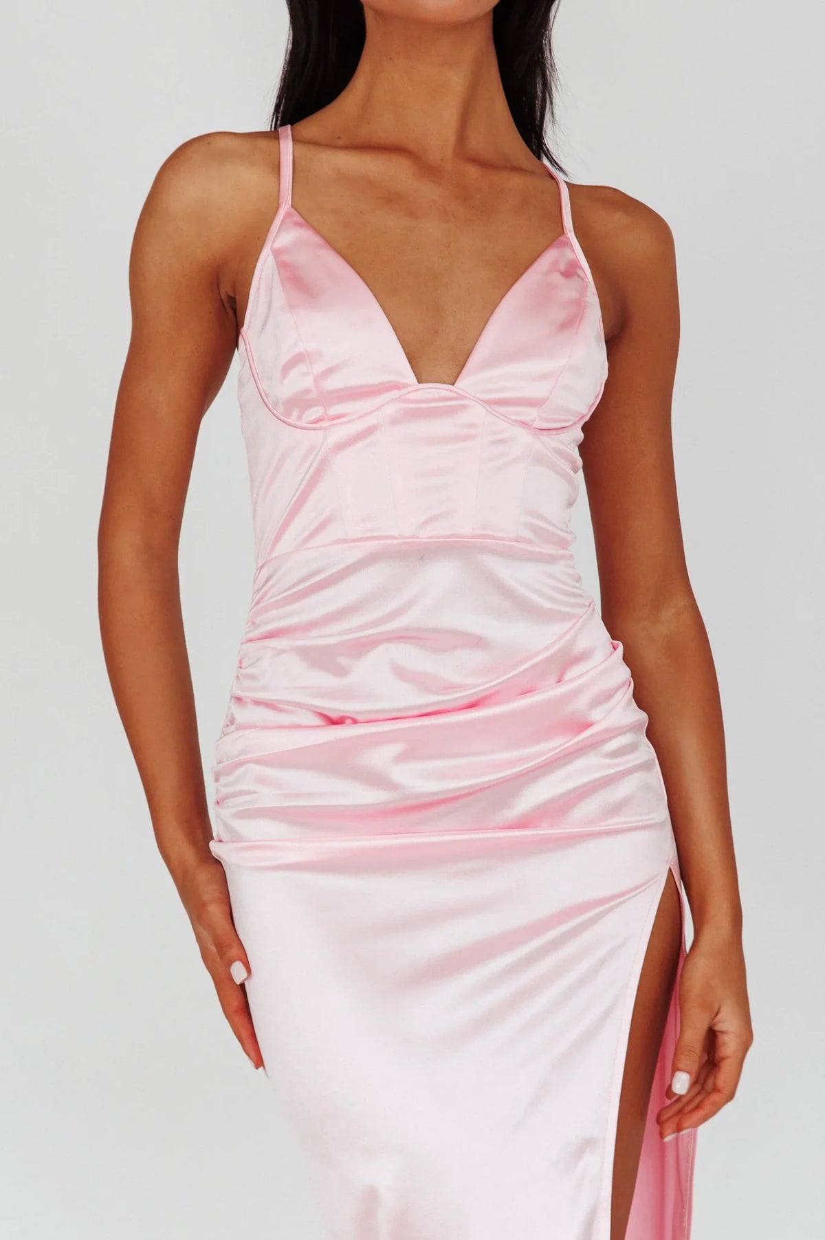 Cierra Thigh Split Maxi Dress Baby Pink