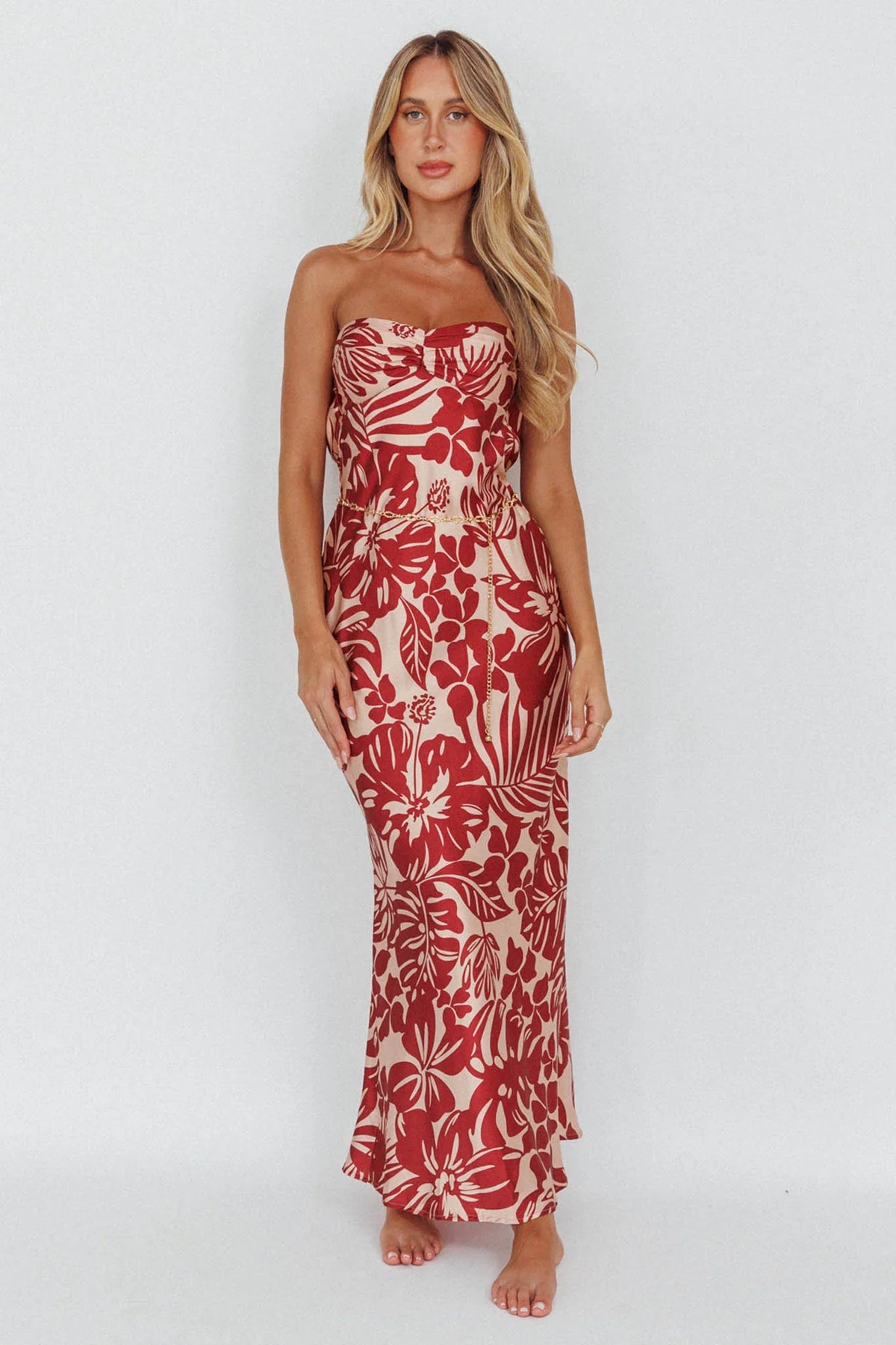 Kona Cowl Back Midi Dress Floral Flame