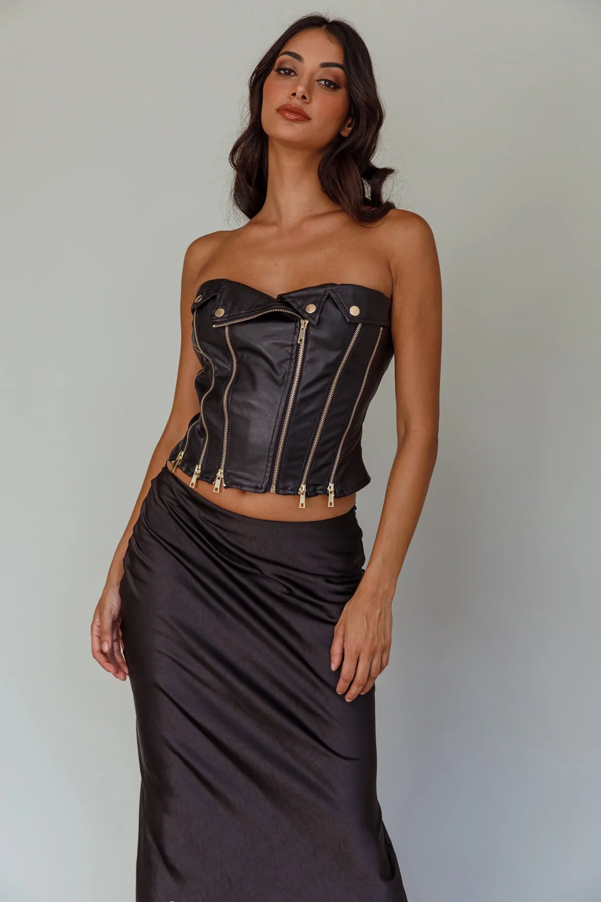 Moto Strapless Zipper Top Black