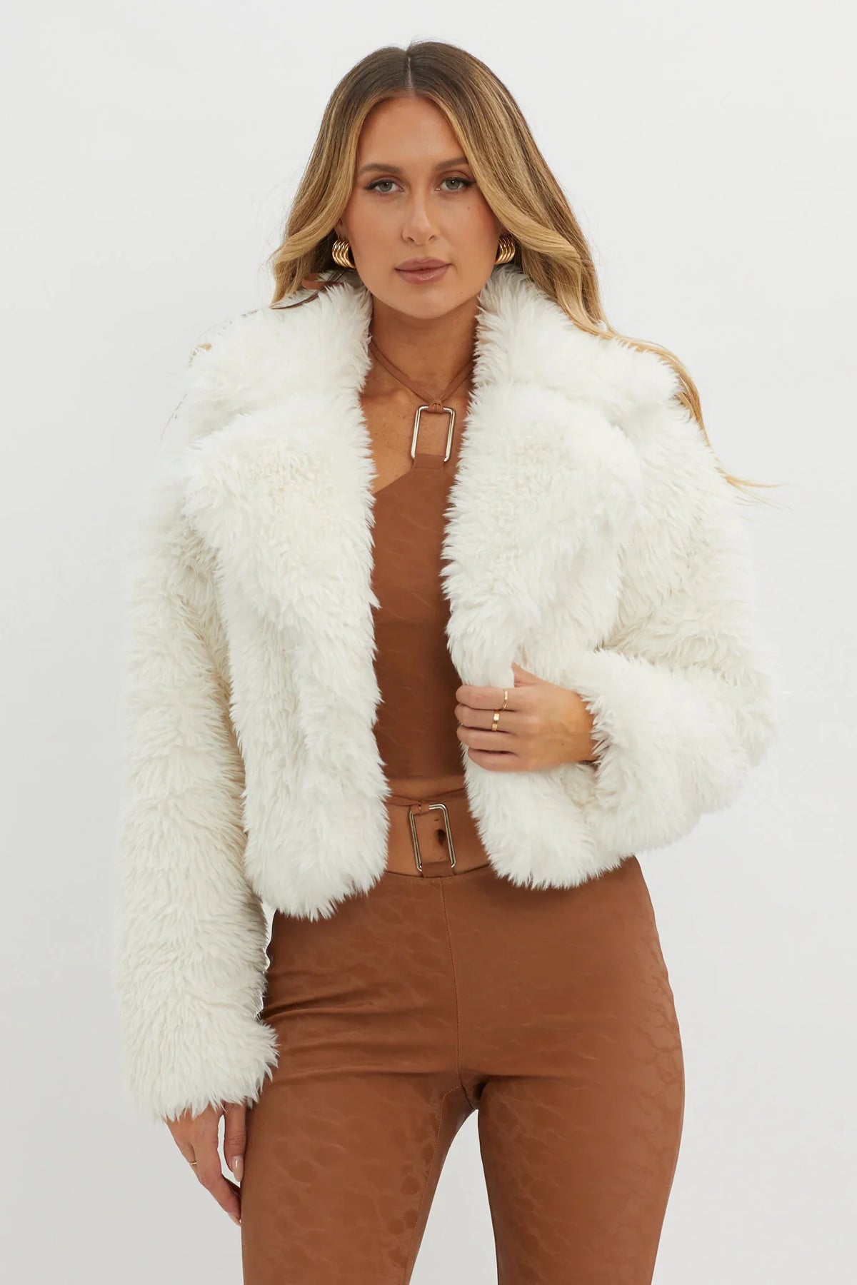 St Moritz Notch Lapel Fur Jacket White