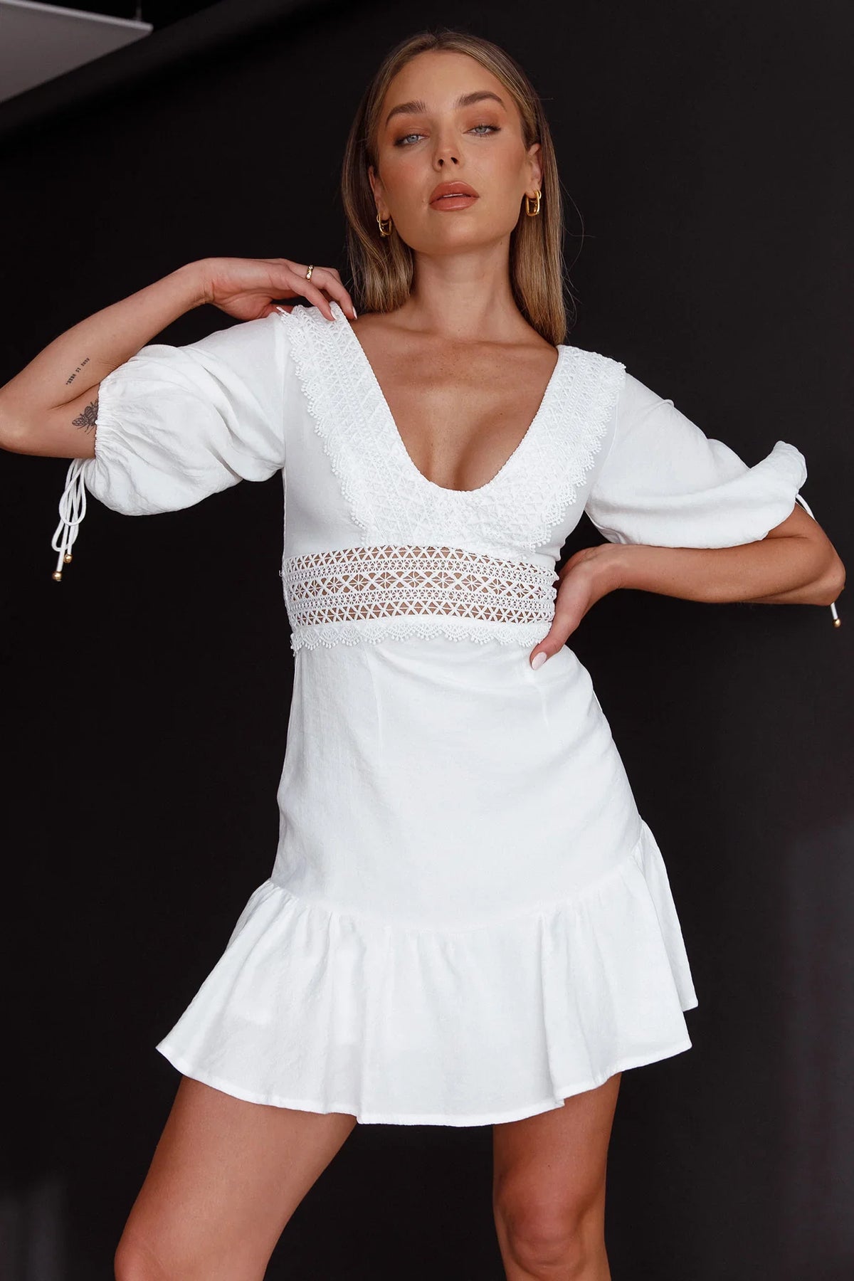 Vista Embroidery Trim Mini Dress White