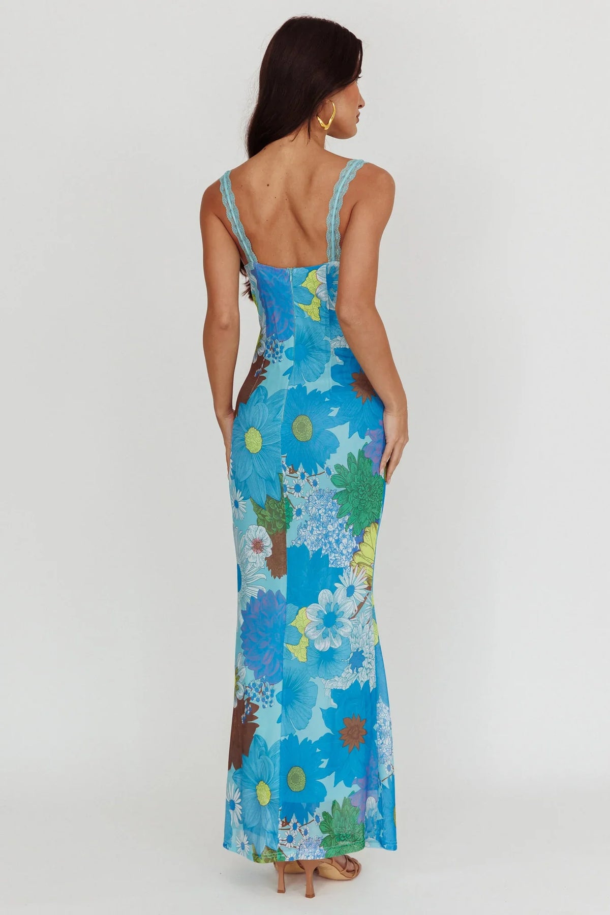 Girl Power Lace Strap Maxi Dress Blue