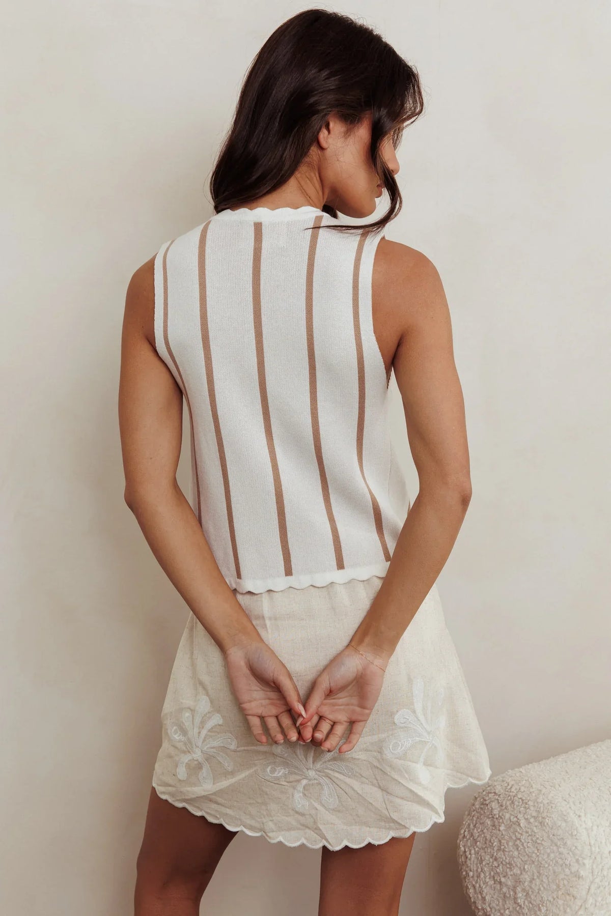 Aster Sleeveless Knit Front Tie Top Beige