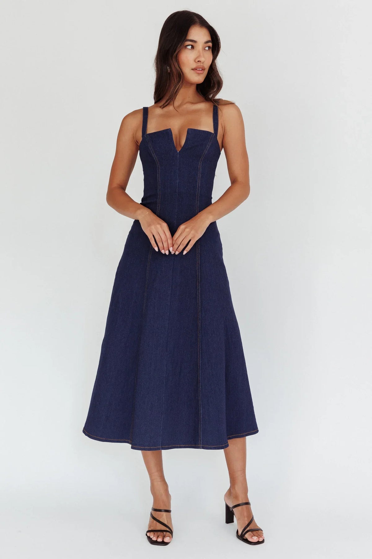 Catch My Drift A-Line Midi Dress Dark Blue