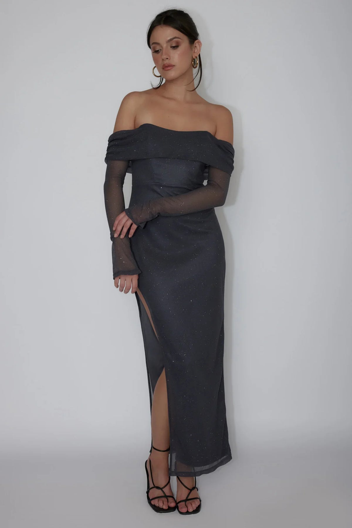 Martinez Off-Shoulder Midi Dress Slate Blue