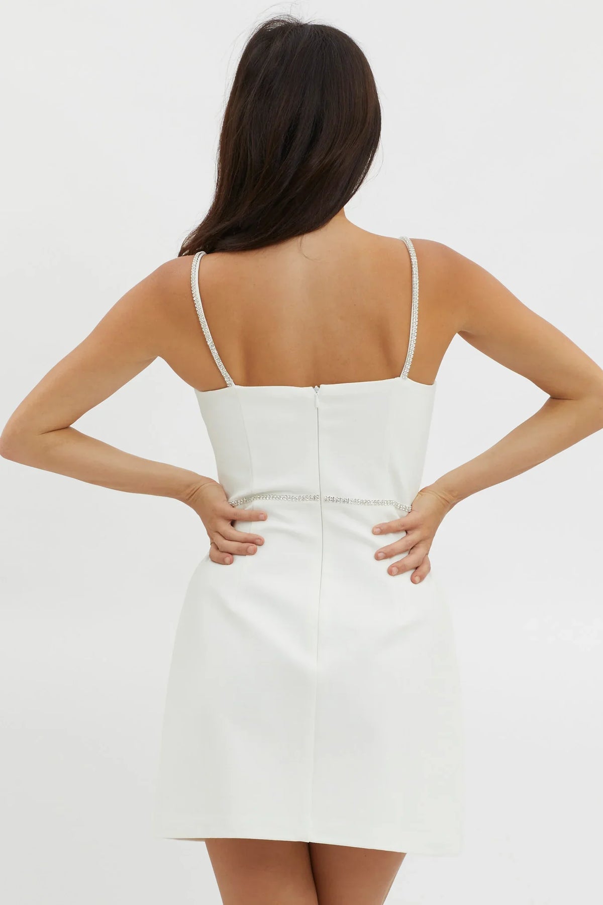 Xharia Diamante Trim Mini Dress Off White