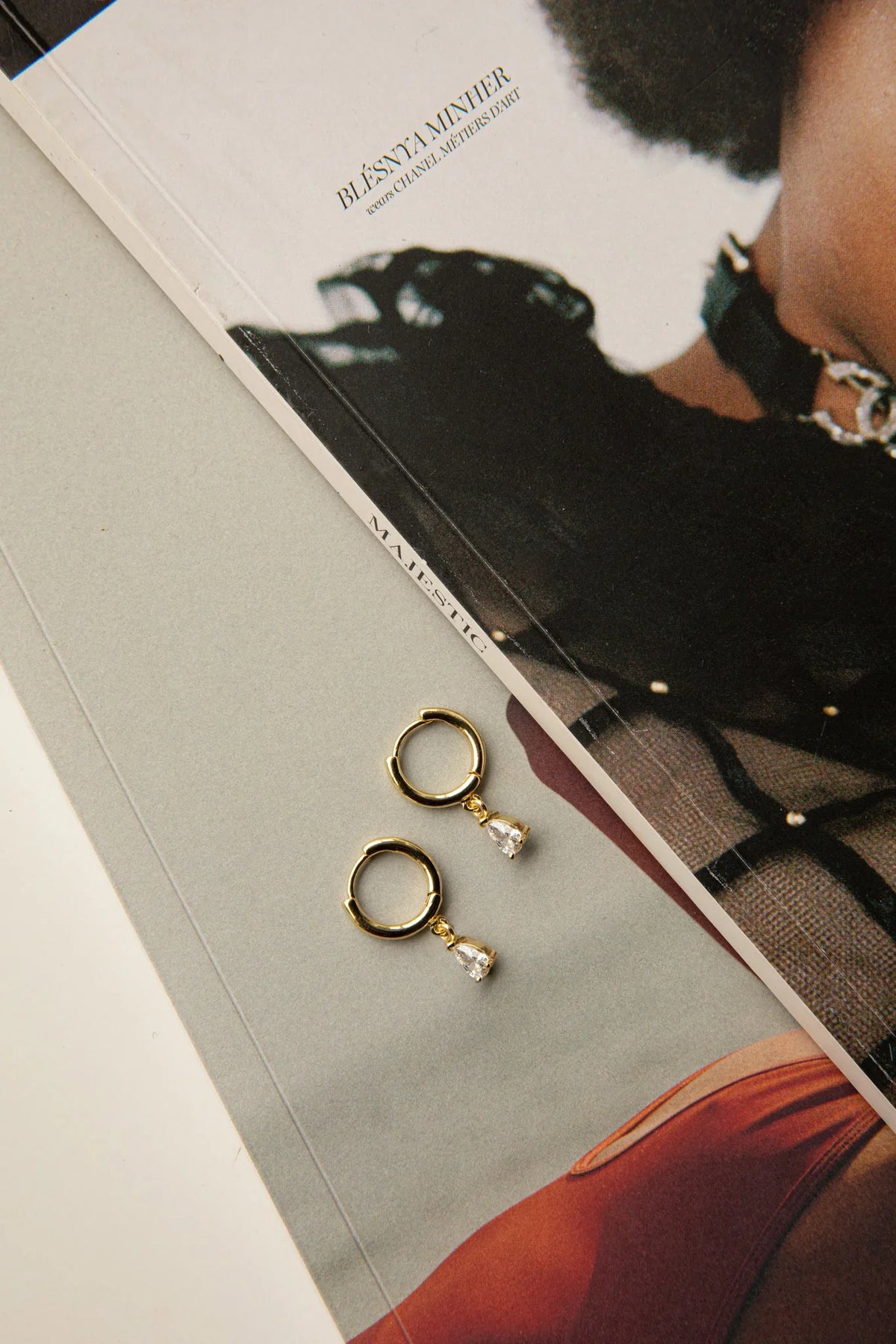 Teary Drop Diamante Hoop Earrings Gold