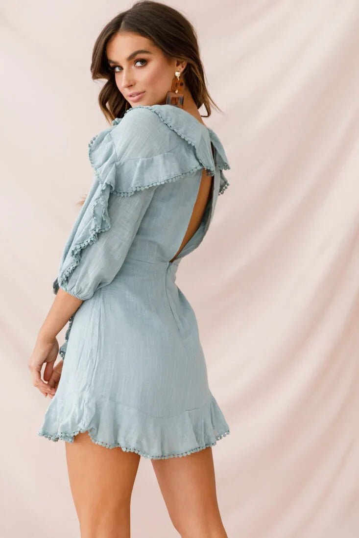 Peta Faux Wrap Ruffle Dress Sage